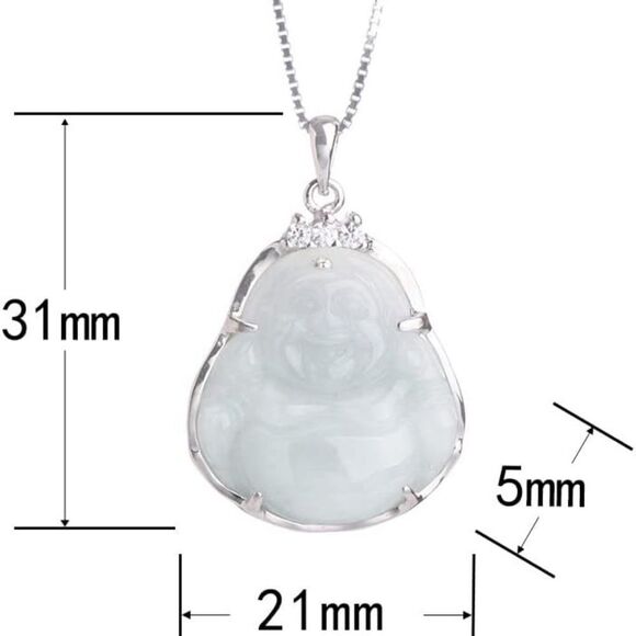 💛 Sterling Silver Burmese CZ & Jade Buddha Necklace - Picture 2 of 4